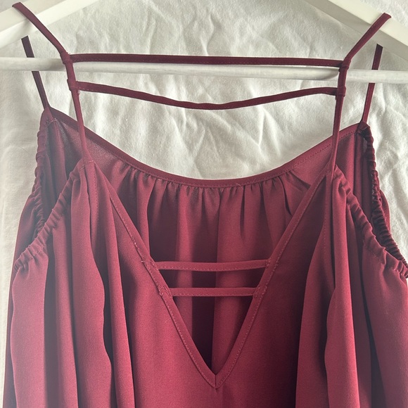 SUGAR + LIPS | WOMEN’S SHEER OFF-THE-SHOULDER BLOUSE | BURGUNDY | SMALL | NWT - Picture 8 of 11